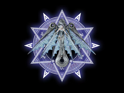 Fantasy Game Character With Blue White Wings Intricate Details And Star Pattern On Black Background 3d model