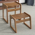 Two Wooden Slatted Seat Stools With Square Frame For Indoor Use 3d model