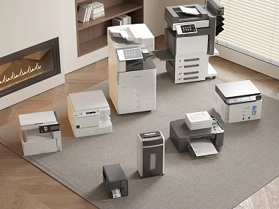 Different Types Of Office Printers And Multifunction Devices In Modern Workspace 3d model
