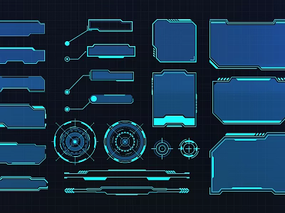 Futuristic Tech Inspired Wall Decor With Blue Lines Geometric Shapes Dashboard Elements And Dark Background 3d model