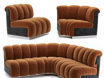 Modern Brown Velvet Sofa Set With Curved Seating And Metal Legs Living Room 3d model
