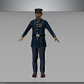 3D Military Figure In Blue Uniform With Yellow Stripes Medals And Cap