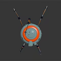 Vibrant Mechanical Robot With Round Red And Blue Body Antenna Red Eye And Mechanical Legs