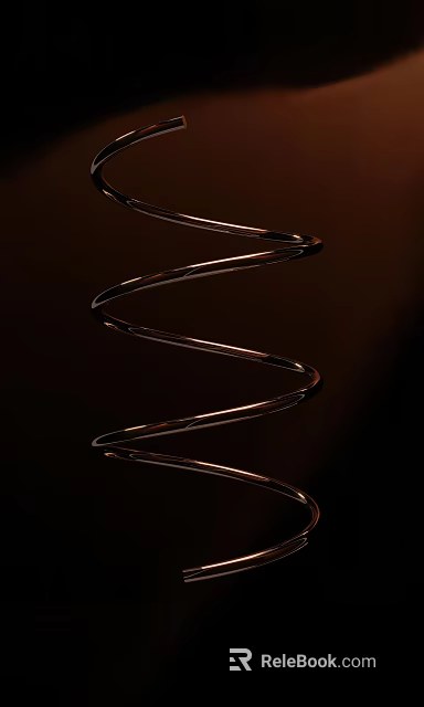 Spiral Metallic Object With Reflective Curves On Dark Background Surface 3d model 