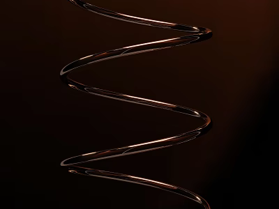 Spiral Metallic Object With Reflective Curves On Dark Background Surface 3d model