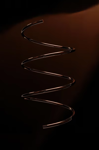 Spiral Metallic Object With Reflective Curves On Dark Background Surface 3d model
