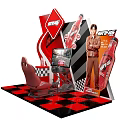 Vibrant Interactive Zone Featuring Racing Simulator Red Design Checkered Floor Gaming Chair And Car Graphics