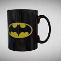 Glossy Black Ceramic Coffee Mug Featuring Yellow Batman Logo Artwork 3d model