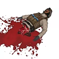 Game Movie Character Lying on Ground With Abdominal Wound Blood Splatters Tactical Vest Hat Gloves