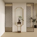 Elegant Partition Screens with Geometric Patterns Gold Frames and Mirror in Modern Interior 3d model