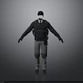 Tactical Character 3D Model With Dark Top Gray Pants Knee Pads And Backpack Standing Pose