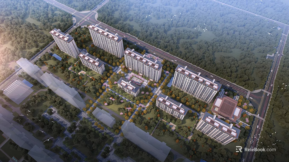 Modern Residential Buildings With Green Surroundings And Well Planned Community Layout 3d model 