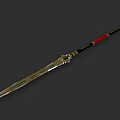 Traditional Metallic Spear With Black Shaft Red Accents And Golden Decorations