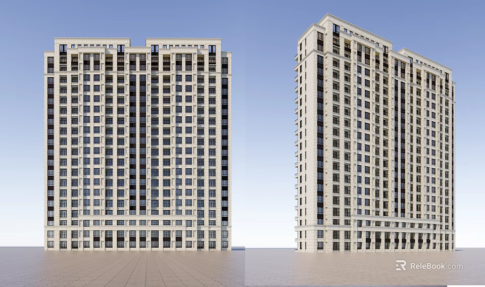 Modern High Rise Residential Buildings With Light Exterior And Neatly Arranged Windows 3d model 