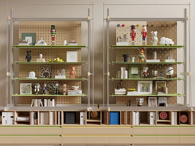 Modern Shelving Unit with Pegboard Back and Green Shelves for Home Storage and Decorative 3d model