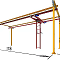 Industrial Equipment Frame Structure With Yellow Pillars Red Beams 17 Meters Length 6 Meters Height