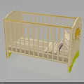 Light Yellow Baby Crib With Cartoon Kangaroo Design Green Legs And Light Gray Mattress