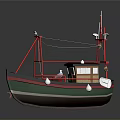 Traditional Fishing Boat With Red Mast Green Black Hull White Buoys And Seagull
