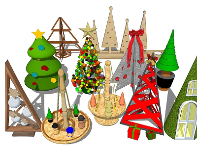 Colorful Decorated Christmas Trees With Festive Lights Stars And Gifts 3d model