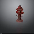 Red Fire Hydrant With Metal Chains And Shiny Base On Dark Background