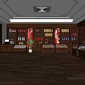 Liquor and Tobacco Store Interior Design With Wooden Shelves Displayed Products Green Plants And Showcases