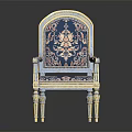 Elegant Ornate Chair With Blue Floral Upholstery And Gold Decorative Trim