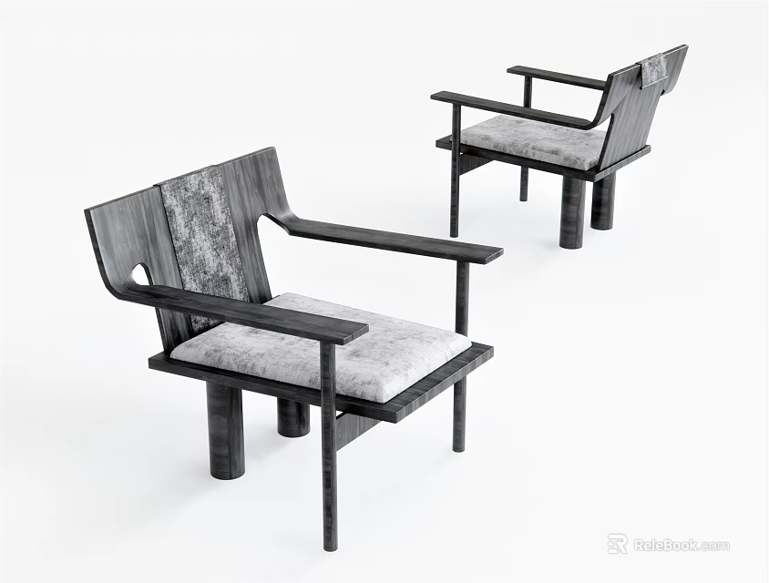 Modern Accent Chairs With Wooden Frame Gray Cushion And Stylish Armrest Design For Living Room 3d model 