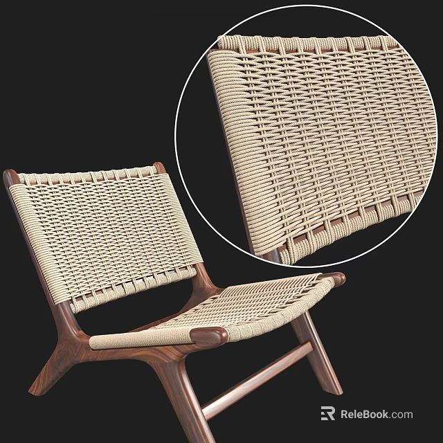 Leisure Chair With Woven Backrest Wooden Frame And Natural Texture Detail 3d model 