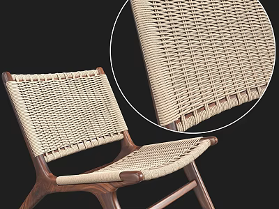 Leisure Chair With Woven Backrest Wooden Frame And Natural Texture Detail 3d model
