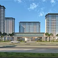 Modern Tall Residential Buildings With Green Landscaping And Elegant Entrance Area
