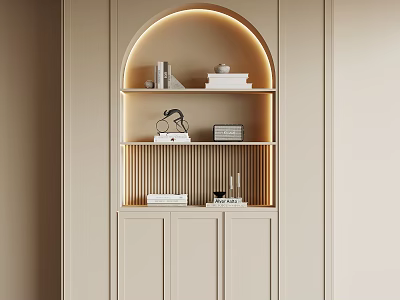 Elegant Modern Wine Cabinet With Arched Shelves Ambient Lighting And Decorative Items 3d model