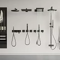 Modern Black Shower Systems Various Wall Mounted Handheld And Rainfall Heads With Shelf 3d model