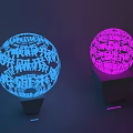 Spherical Decorative Lights Featuring Blue Pink Hollow Out Design On Pedestals With Ambient Glow