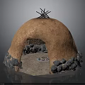 Traditional Earthen Dome Structure With Stone Base Stick Roof And Fire Pit