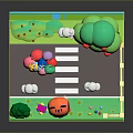 Cute Tiger Figure With Colorful Balloons Apple Tree Road Fence And Clouds