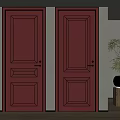 Red Wooden Hinged Doors With Simple Design In Modern Interior Living Room