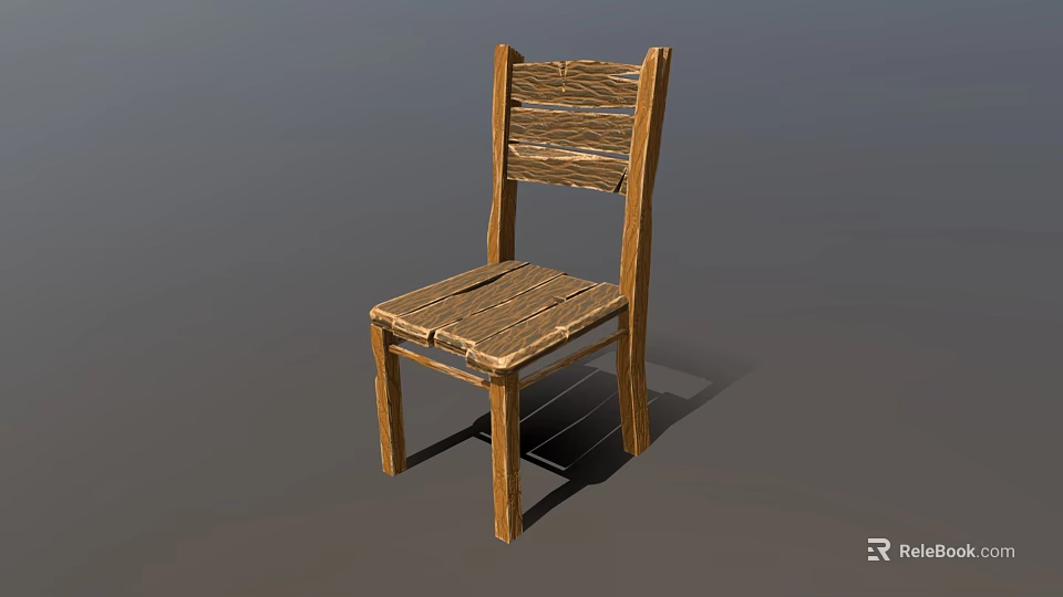 Rustic Wooden Leisure Chair With Slatted Back And Natural Plank Seat Design 3d model 