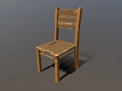 Rustic Wooden Leisure Chair With Slatted Back And Natural Plank Seat Design 3d model