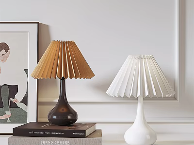 Modern Brown And White Table Lamps With Pleated Shades For Bedroom Living Room Decor 3d model