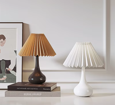 Modern Brown And White Table Lamps With Pleated Shades For Bedroom Living Room Decor 3d model