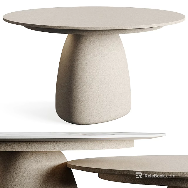 Modern Minimalist Dining Table With Textured Surface And Conical Pedestal Base 3d model 