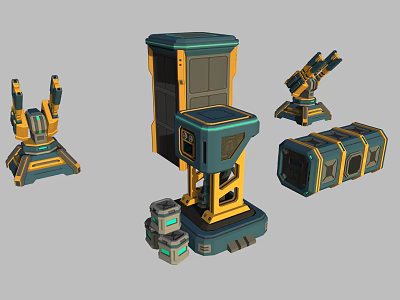 Sci Fi Mechanical Scene Components With Tower Structure Column Base And Box Modules 3d model