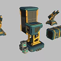 Sci Fi Mechanical Scene Components With Tower Structure Column Base And Box Modules 3d model