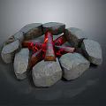 Outdoor Circular Stone Fire Pit Design With Burning Logs And Red Flames 3d model