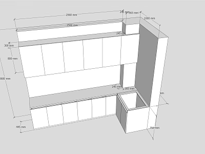 Kitchen Cabinet Design Layout With Technical Drawing And Detailed Dimensions 3d model