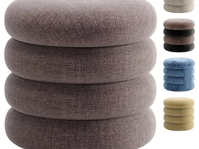Stacked Round Fabric Ottomans in Multiple Colors for Living Room Use 3d model
