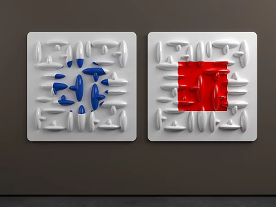 Square Shaped 3D Wall Decor With Blue And Red Patterns On White Background 3d model