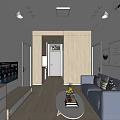 Modern Apartment Living Room With Blue Sofa White Coffee Table Wooden Flooring And Recessed Lights