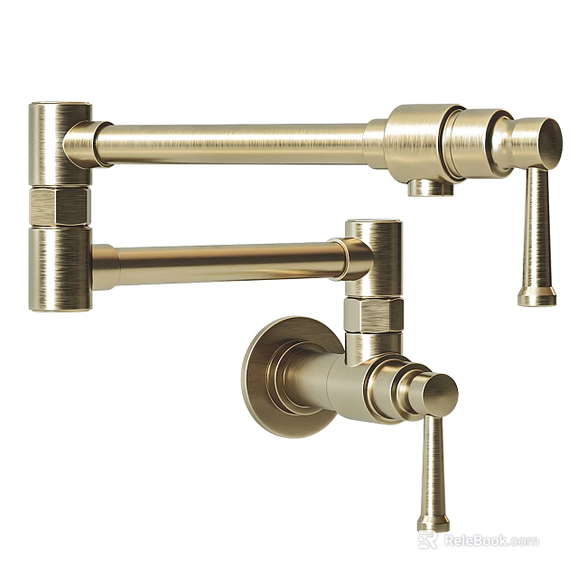 Antique Brass Finish Wall Mounted Kitchen Faucet With Dual Spouts 3d model 