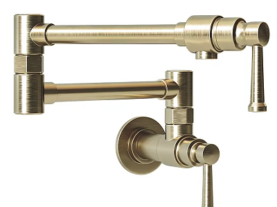 Antique Brass Finish Wall Mounted Kitchen Faucet With Dual Spouts 3d model